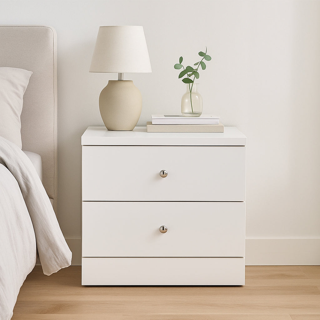 Leo 2 Drawer Bedside-White