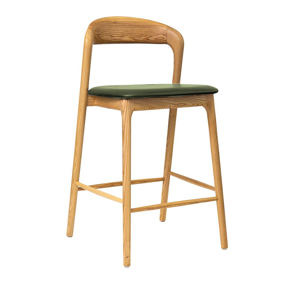Shannen Bar Chair-Oak Frame with Olive PU Seat