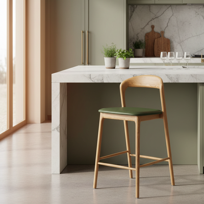 Shannen Bar Chair-Oak Frame with Olive PU Seat hover image