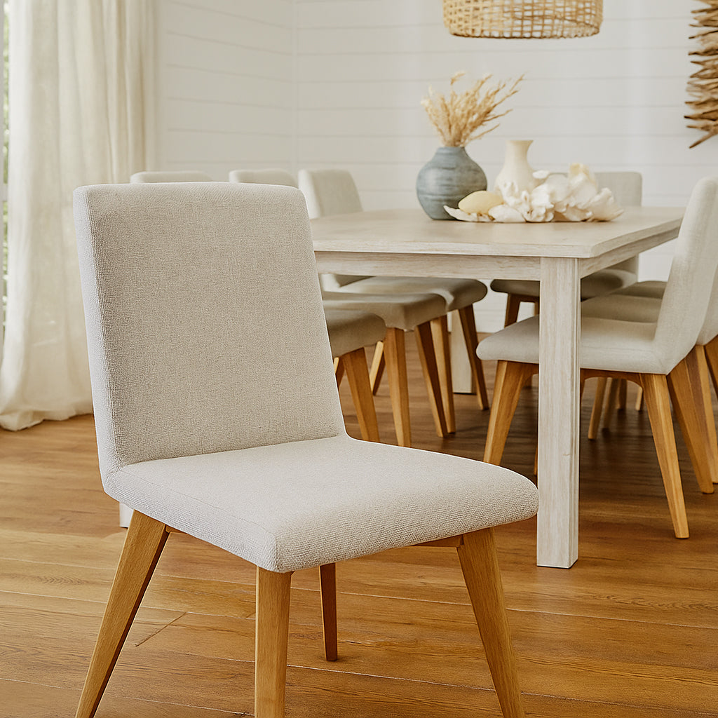 Manhattan Dining Chair-Beige Fabric with Clear Stain Legs