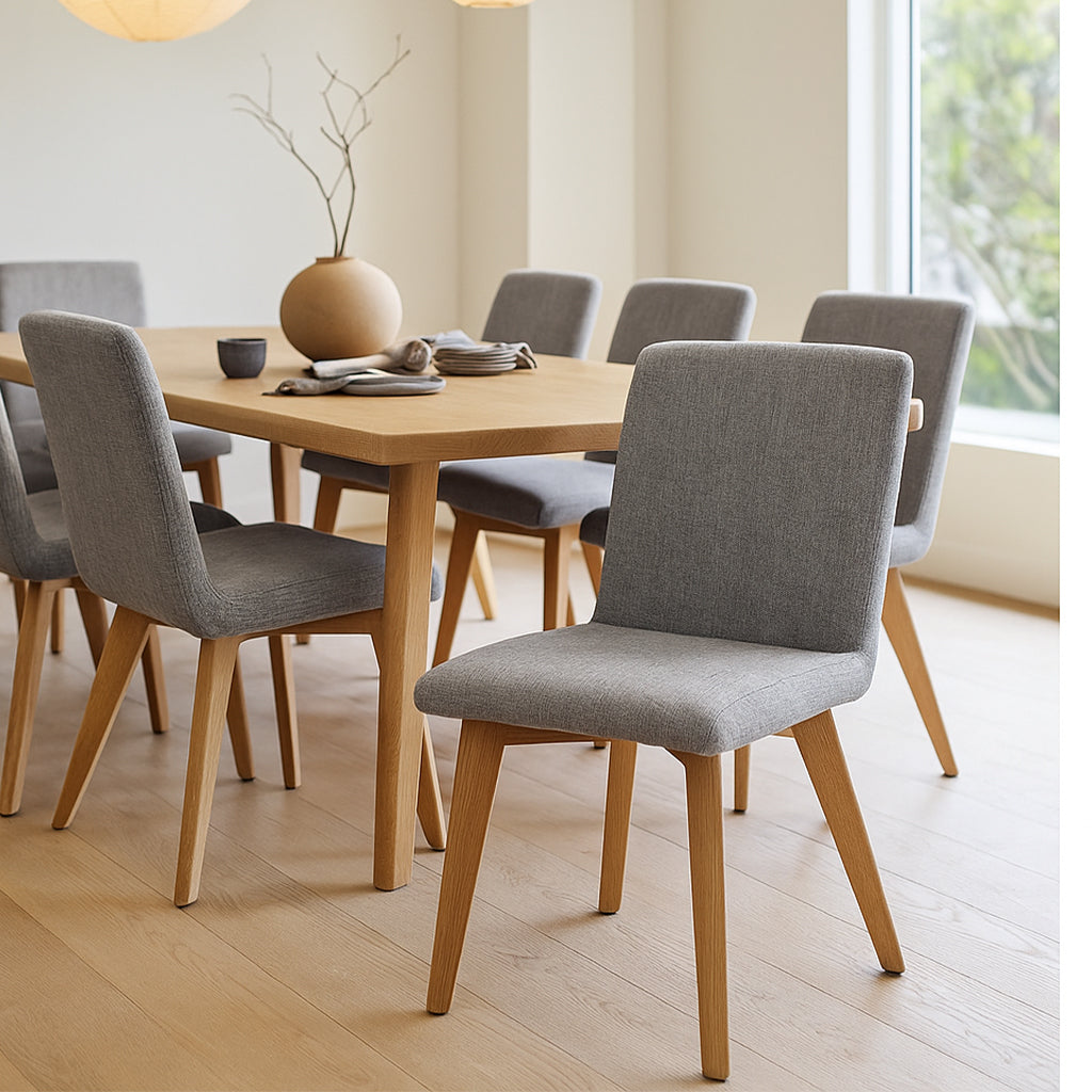 Manhattan Dining Chair-Grey Fabric with Clear Stain Legs