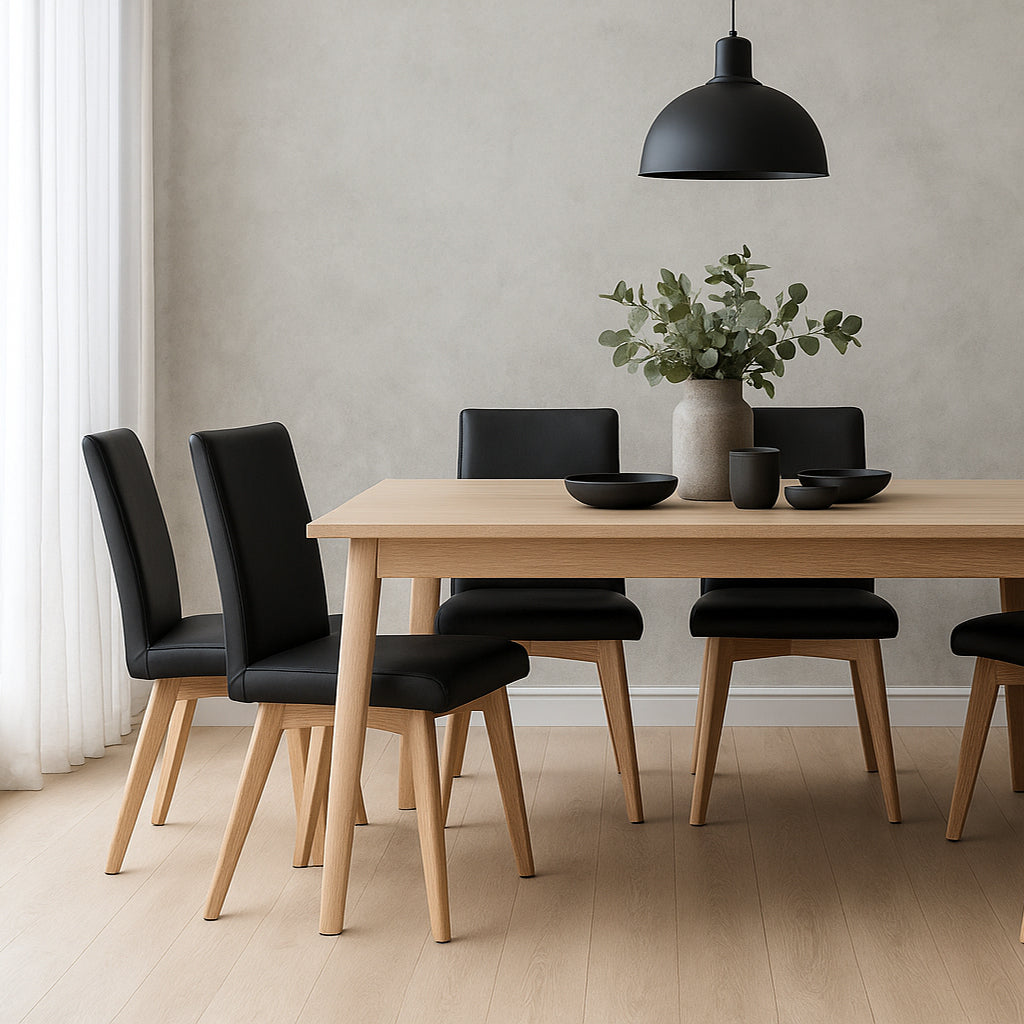 Marsden Leather Dining Chair-Black Leather with Clear Stain Legs