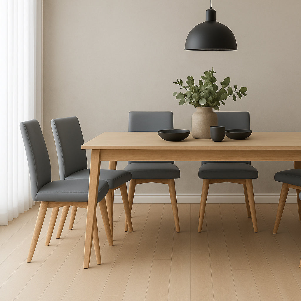 Marsden Leather Dining Chair-Grey Leather with Clear Stain Legs