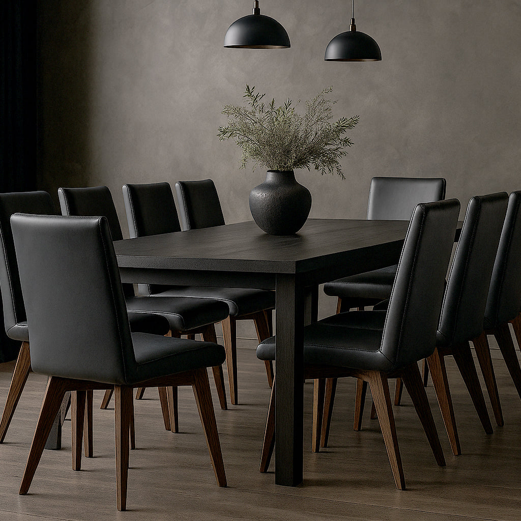 Marsden Leather Dining Chair-Black Leather with Blackwood Stain Legs