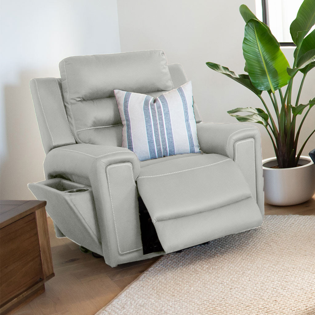 Mason Leather Power Recliner-Dove