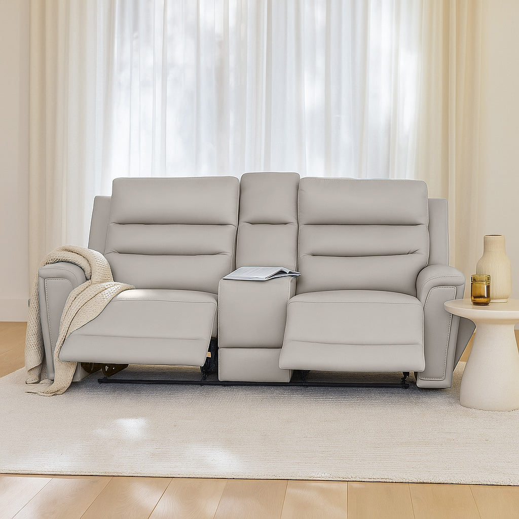 Mason 2 Seater Leather Power Recliner-Dove