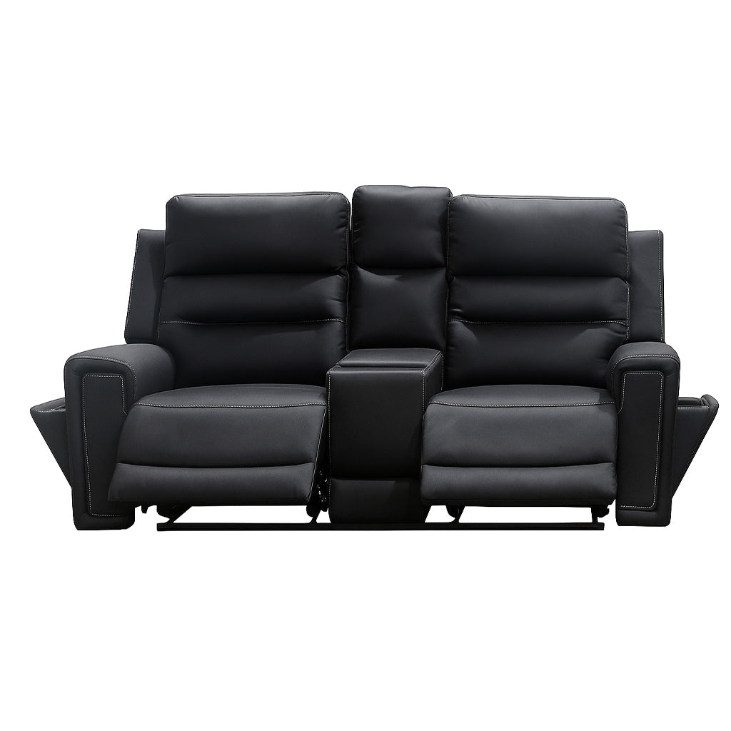 Mason 2 Seater Leather Power Recliner-Black