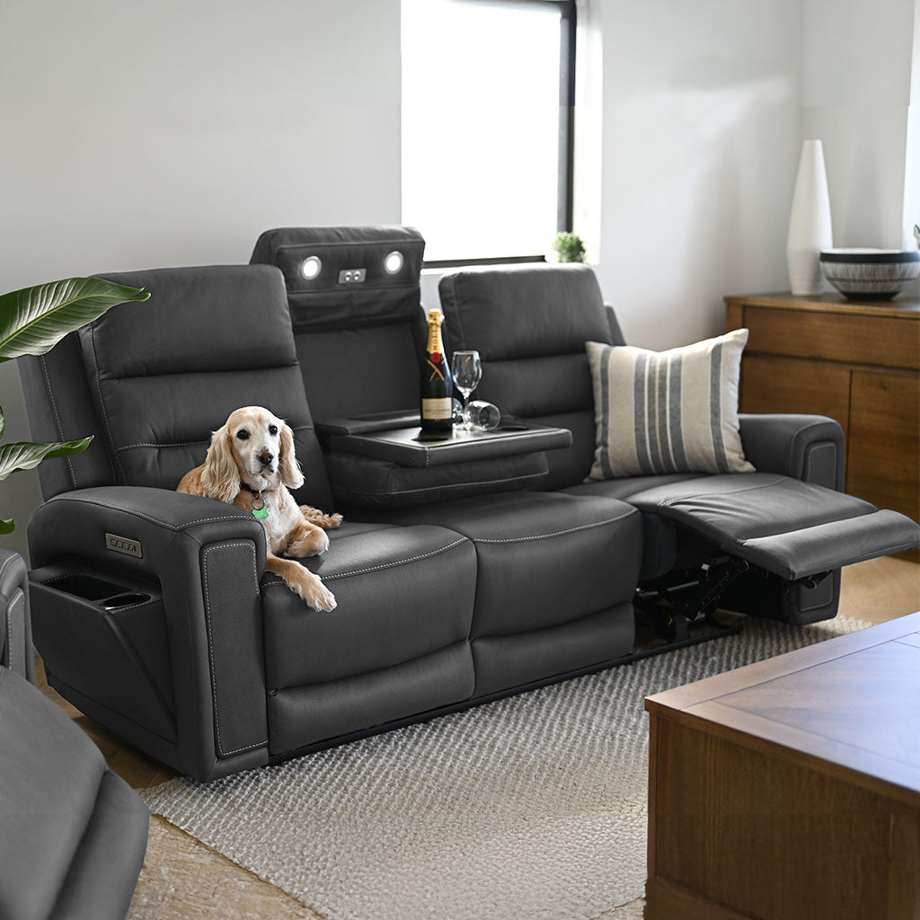 Mason 3 Seater Fabric Power Recliner-Jet