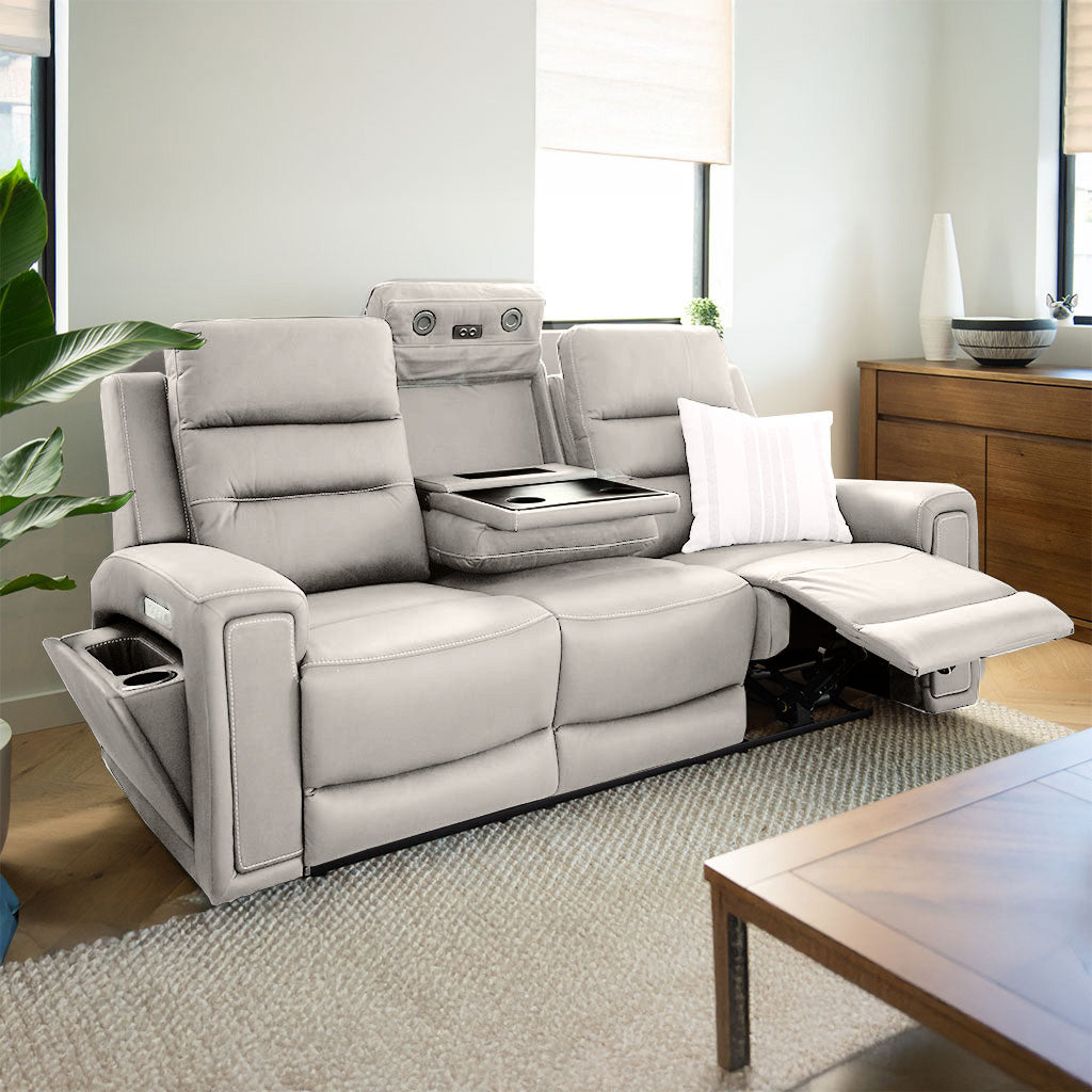 Mason 3 Seater Leather Power Recliner-Dove