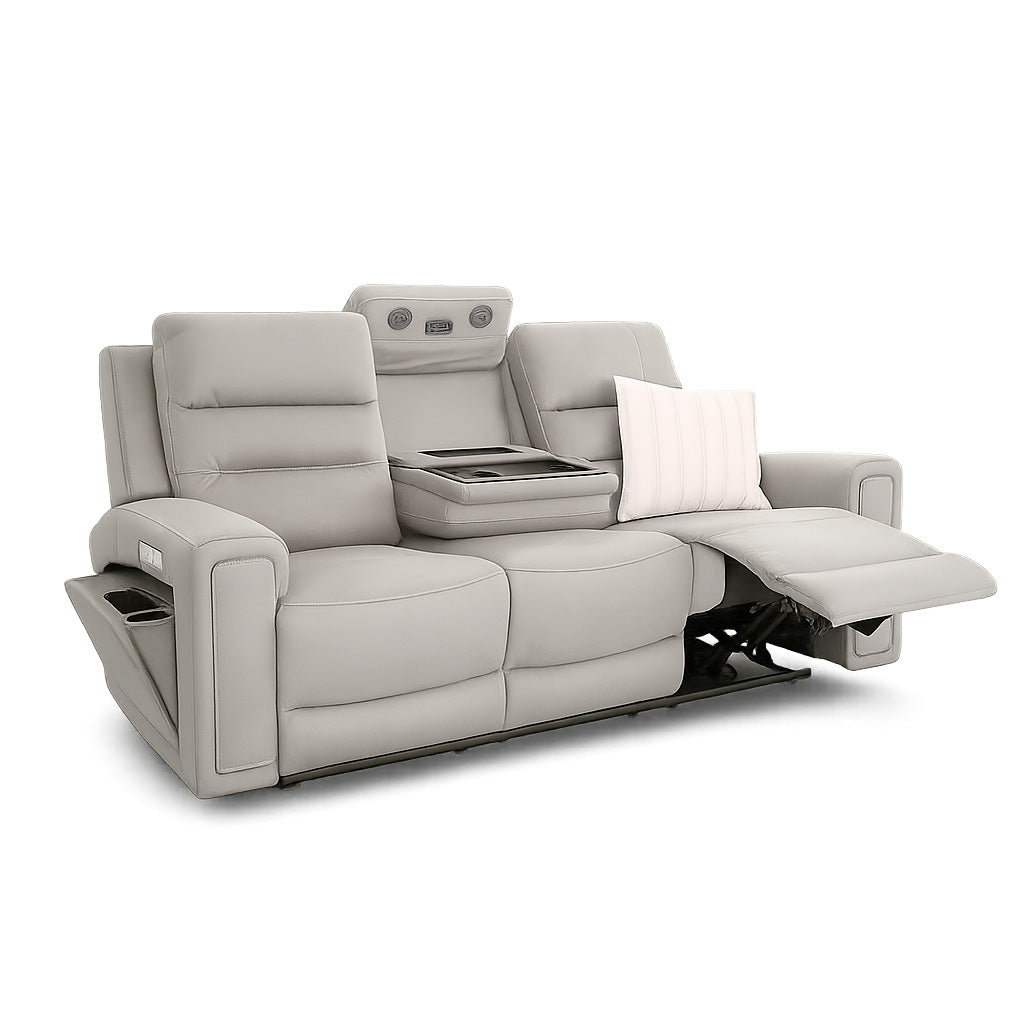 Mason 3 Seater Leather Power Recliner-Dove