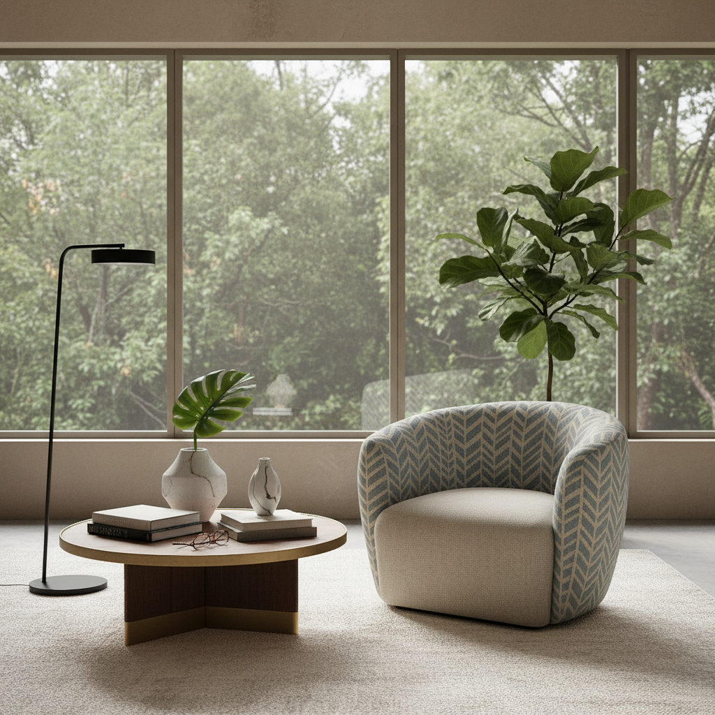 Melinta Swivel Accent Chair -Sky/Linen