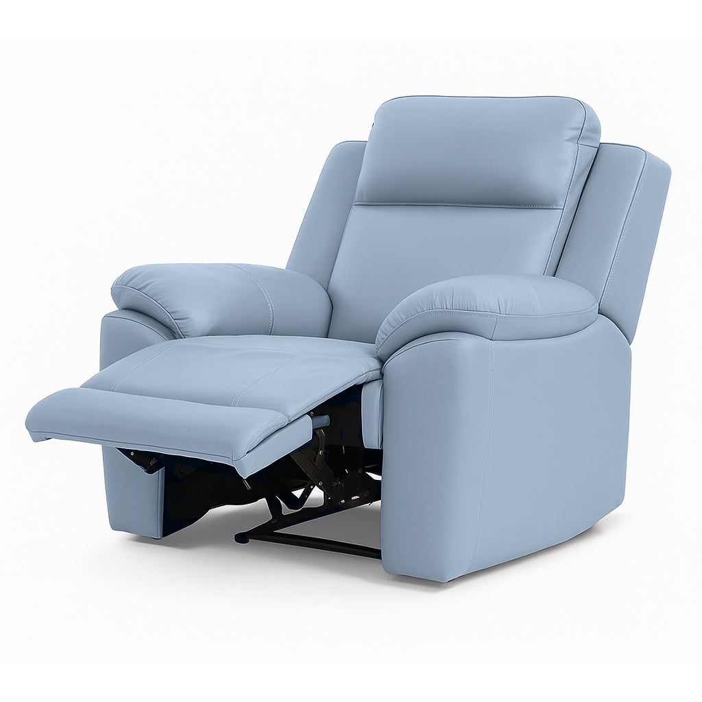 Mila Leather Manual Recliner-Ice Blue