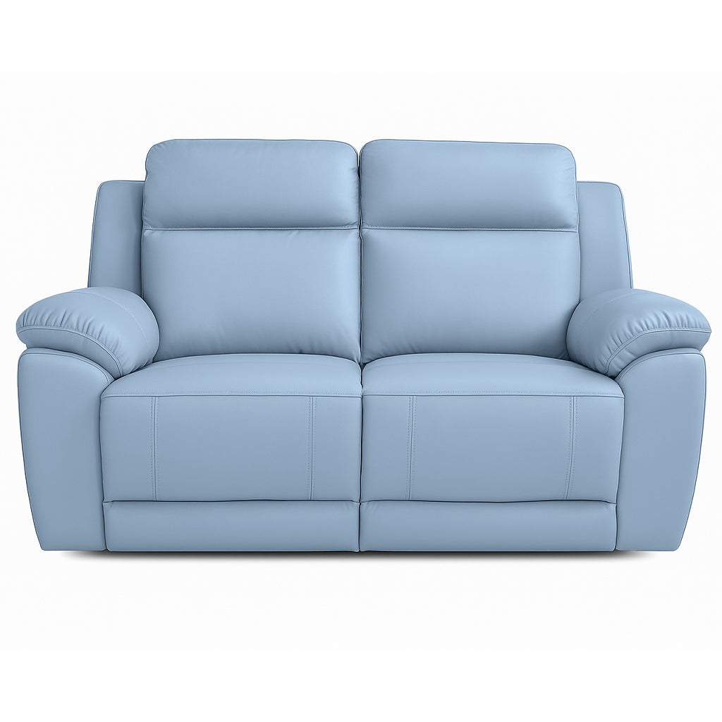Mila 2 Seater Leather Manual Recliner-Ice Blue