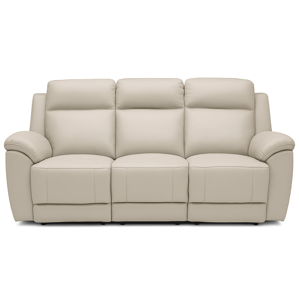 Mila 3 Seater Leather Manual Recliner-Dove