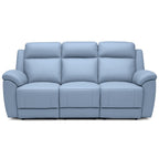 Mila 3 Seater Leather Manual Recliner-Ice Blue