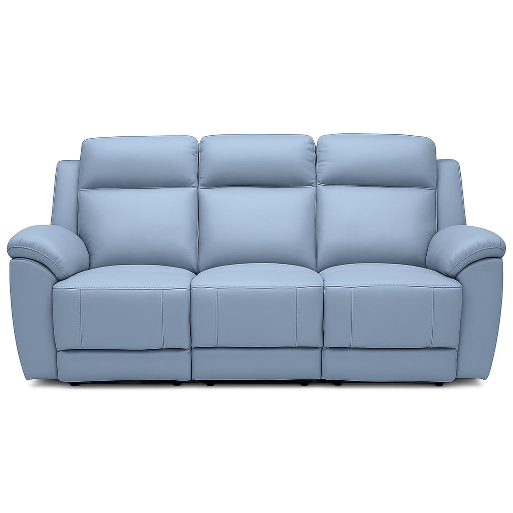 Mila 3 Seater Leather Power Recliner-Ice Blue