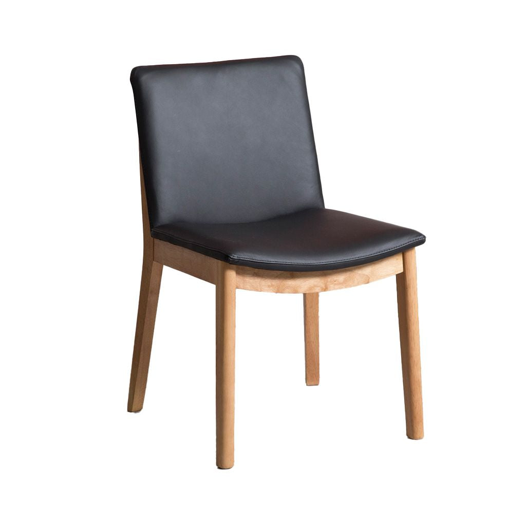 Koda Leather Dining Chair-Black Leather with Oak Base
