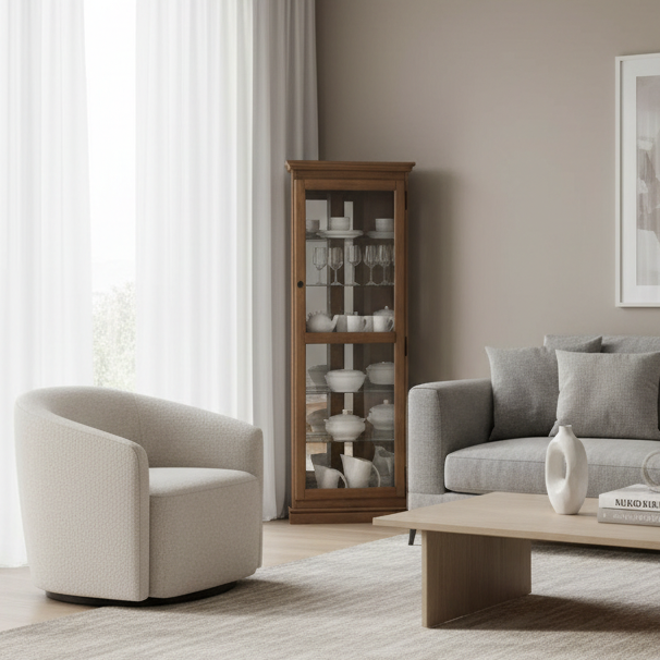 Cowra Corner Display Cabinet-Rustic Walnut