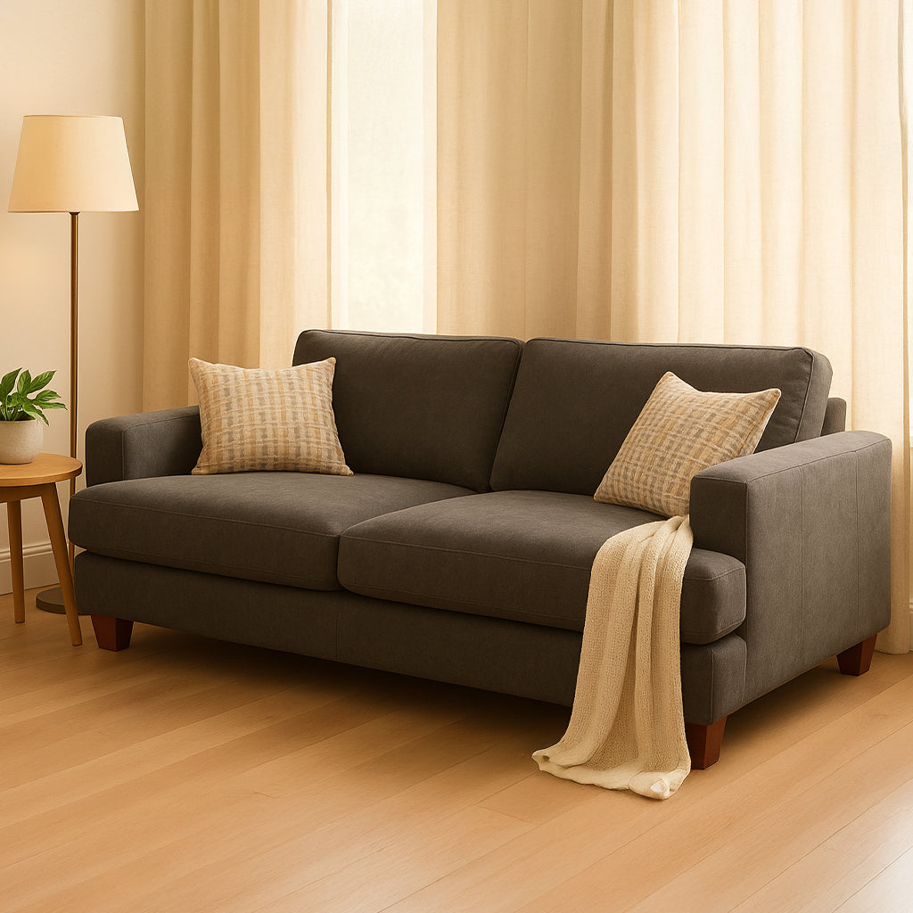 Noosa 2 Seater Fabric Sofa with Block Back Design-Driftwood