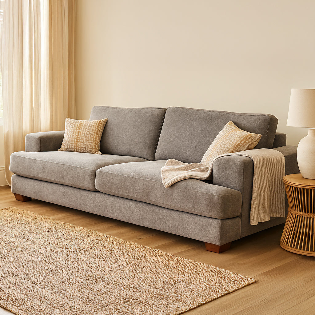 Noosa 2 Piece Sofa Set Block Back Design-Pebble