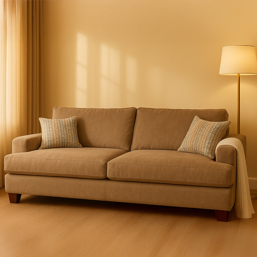 Noosa 2 Seater Fabric Sofa with Block Back Design-Toffee