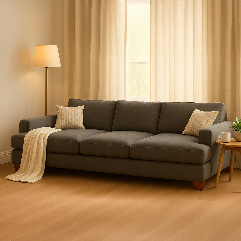 Noosa 3 Seater Fabric Sofa with Block Back Design-Driftwood