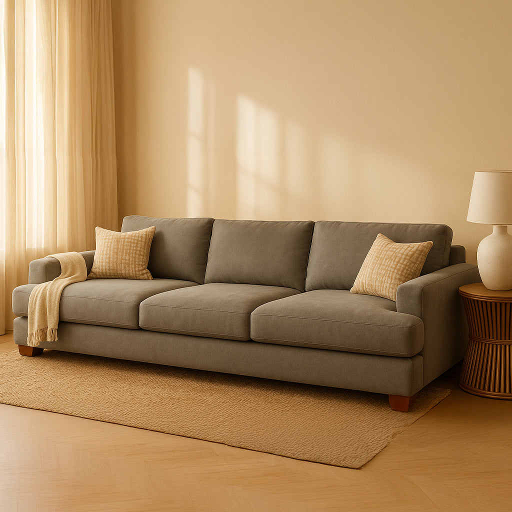 Noosa 3 Seater Fabric Sofa with Block Back Design-Pebble