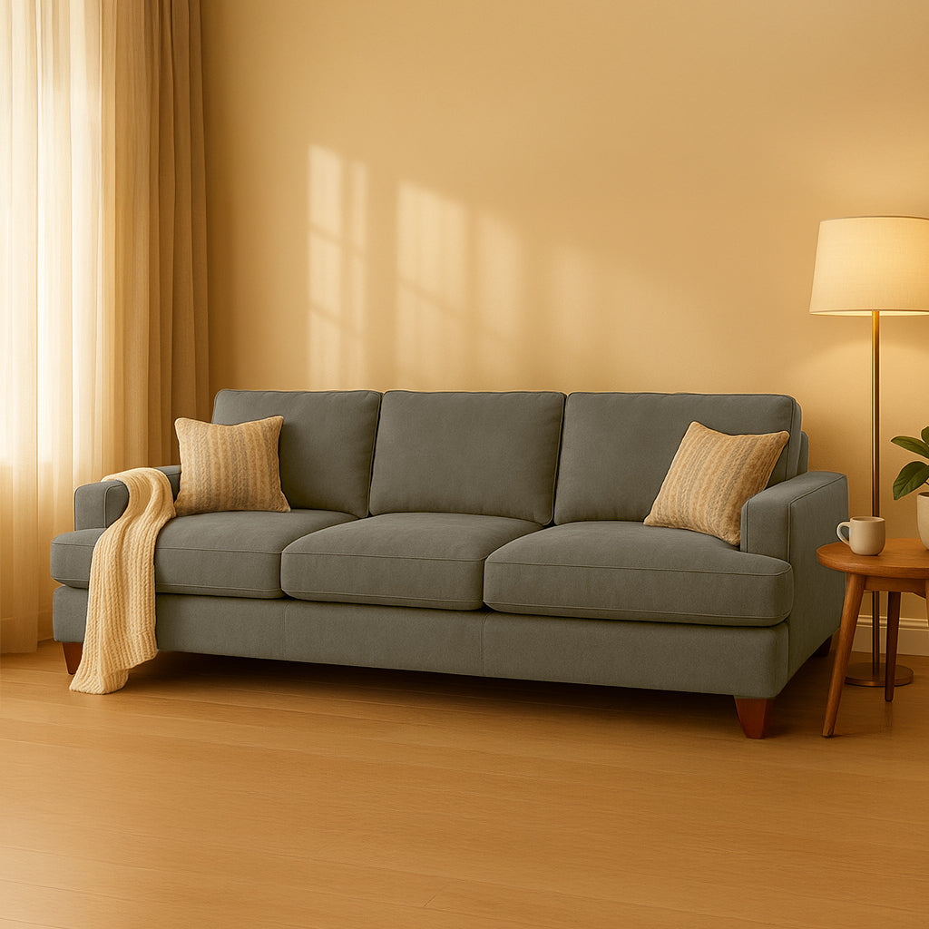 Noosa 3 Seater Fabric Sofa with Block Back Design-Shale