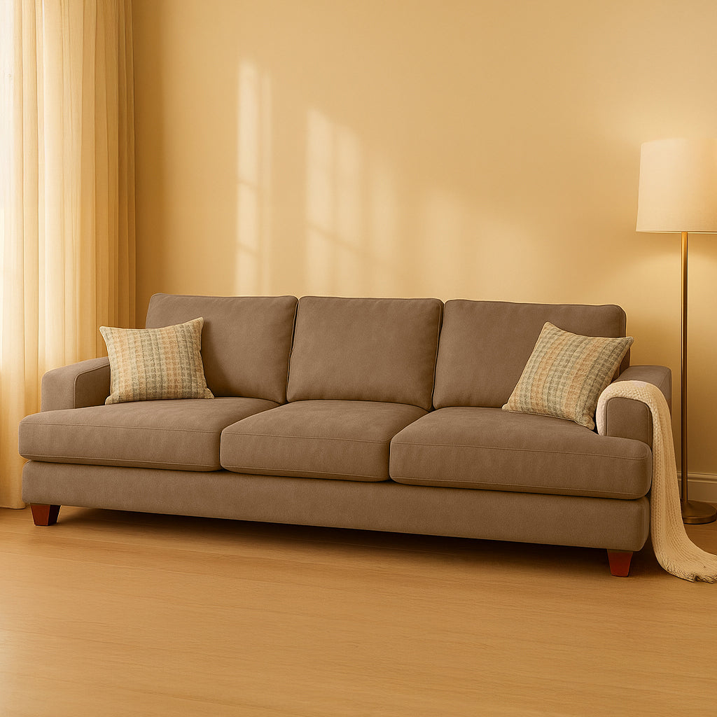 Noosa 3 Seater Fabric Sofa with Block Back Design-Toffee