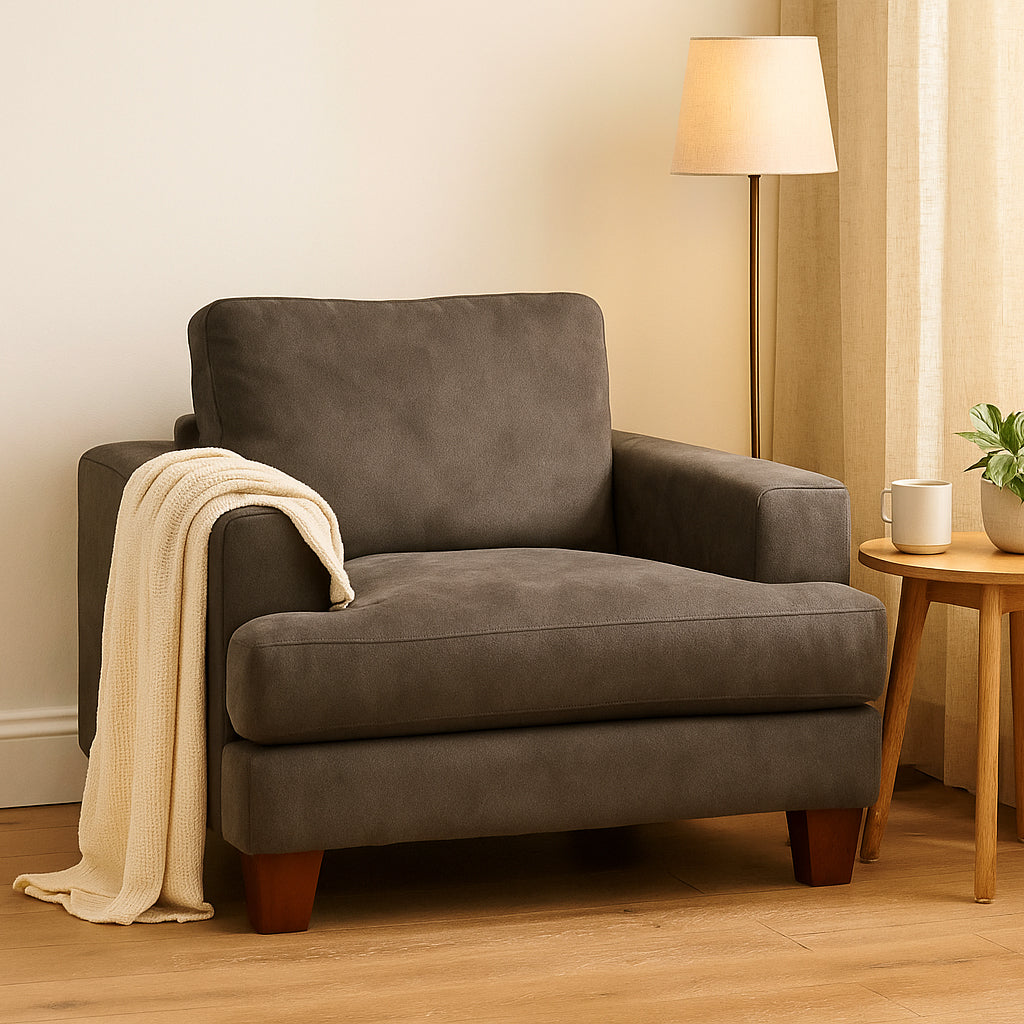 Noosa Fabric Armchair with Block Back Design-Driftwood