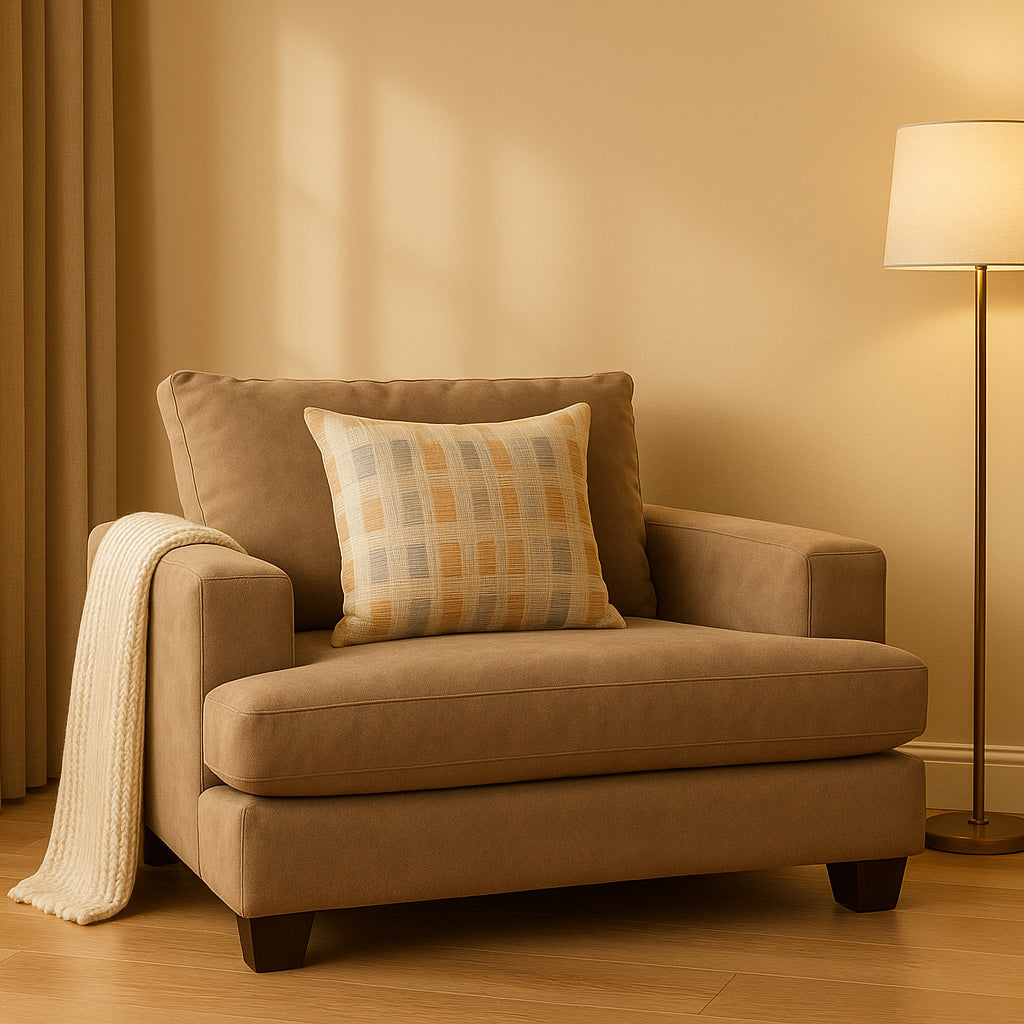 Noosa Fabric Armchair with Scatter Back Design-Toffee