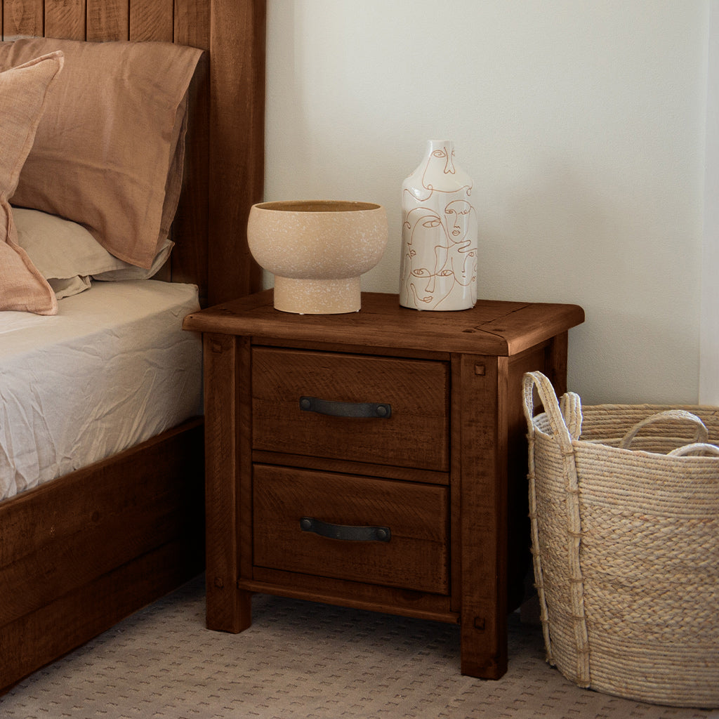 Oberon 2 Drawer Bedside-Light Walnut