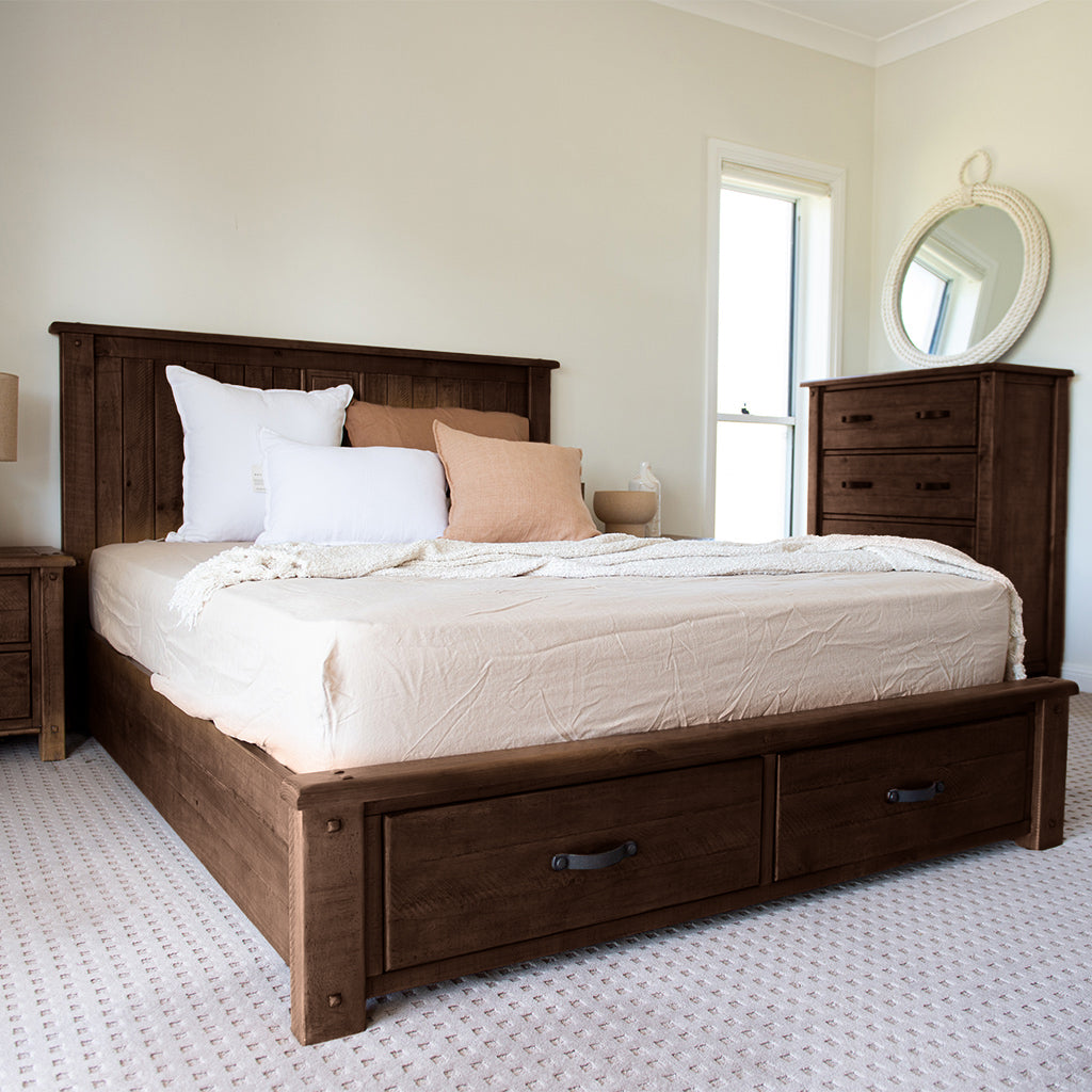 Oberon King Bed With Storage-Light Walnut
