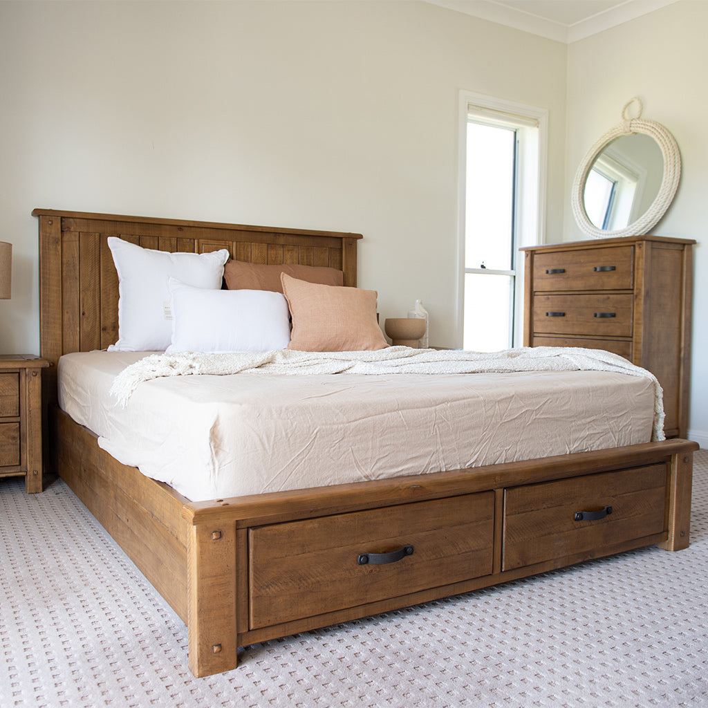 Oberon King Bed with Storage-Natural