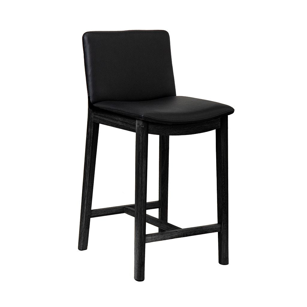 Koda Leather Bar Stool-Black Leather with Black Base
