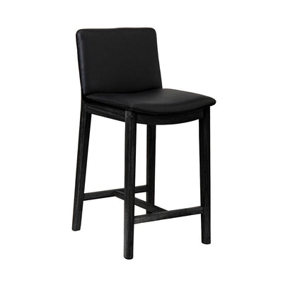 Koda Leather Bar Stool-Black Leather with Black Base