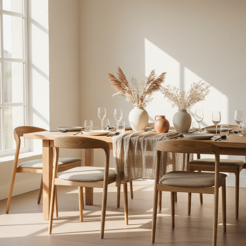 Shannen Dining Chair-Oak Frame with Beige Fabric Seat