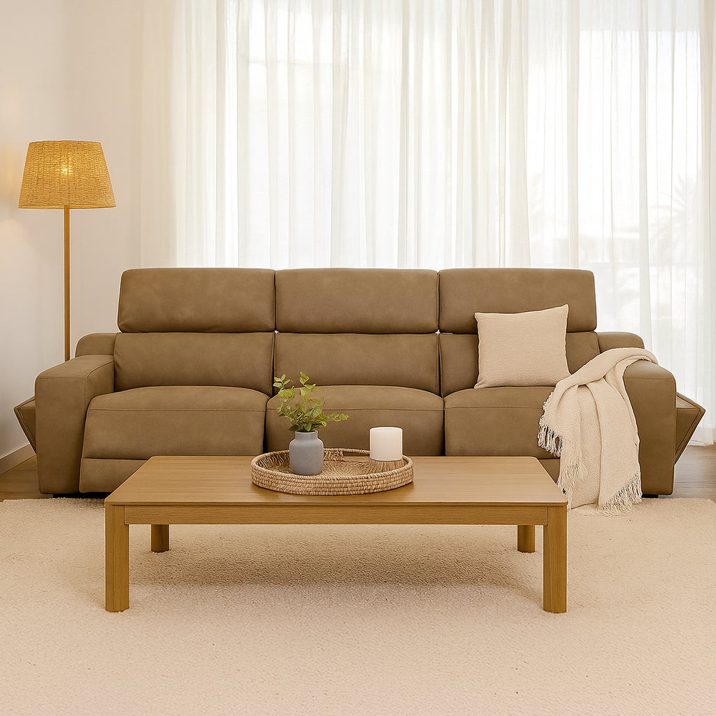 Panamera 3 Seater Fabric Power Recliner Triple Motor-Almond