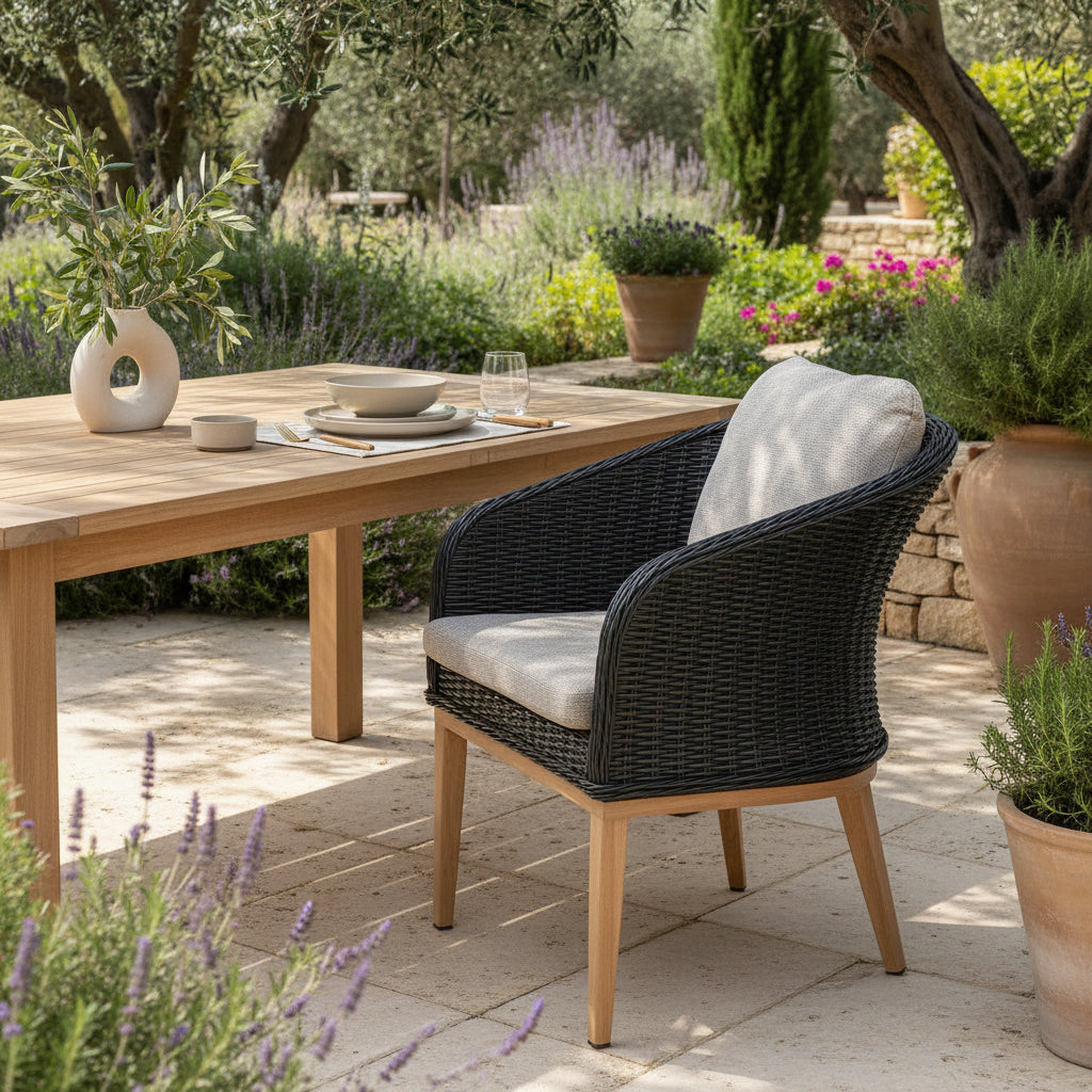 Park Orchards Dining Chair Black Frame Light Beige Cushion