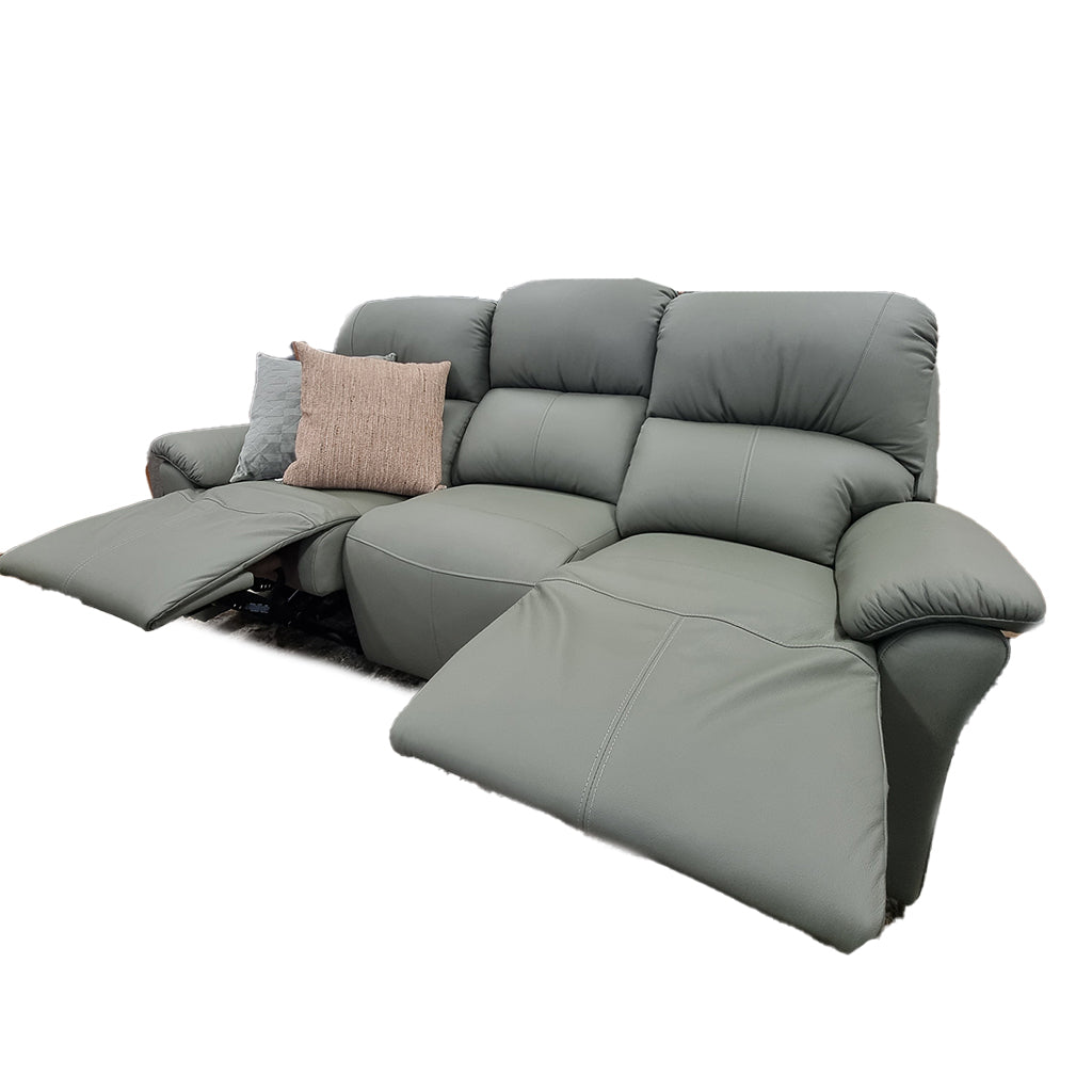 Penrose 3 Seater Leather Manual Recliner-Olive