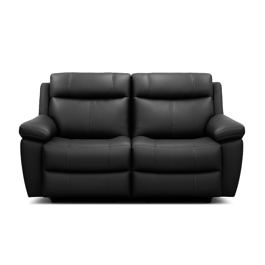 Seattle 2 Seater Leather Manual Recliner-Black