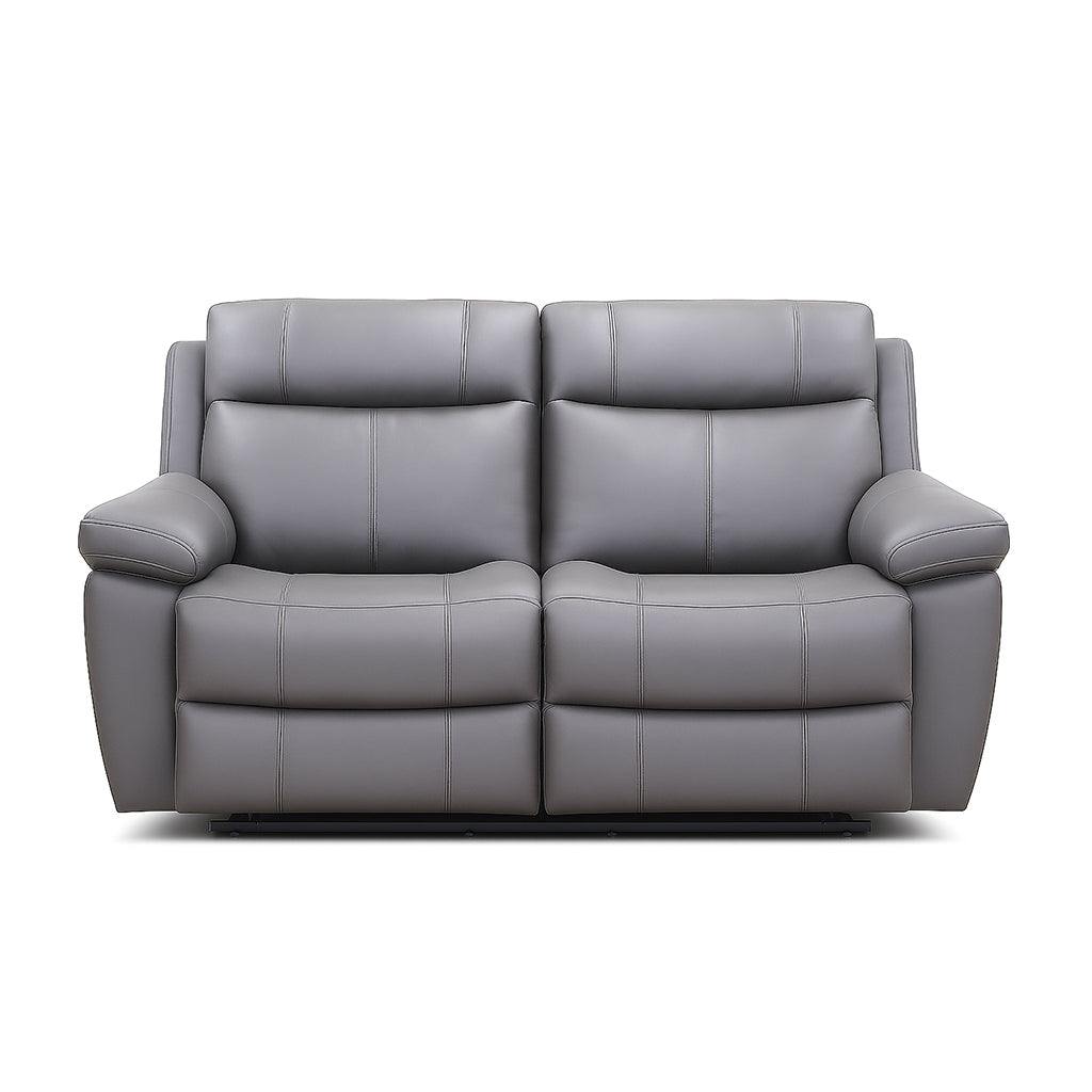 Seattle 2 Seater Leather Manual Recliner-Grey