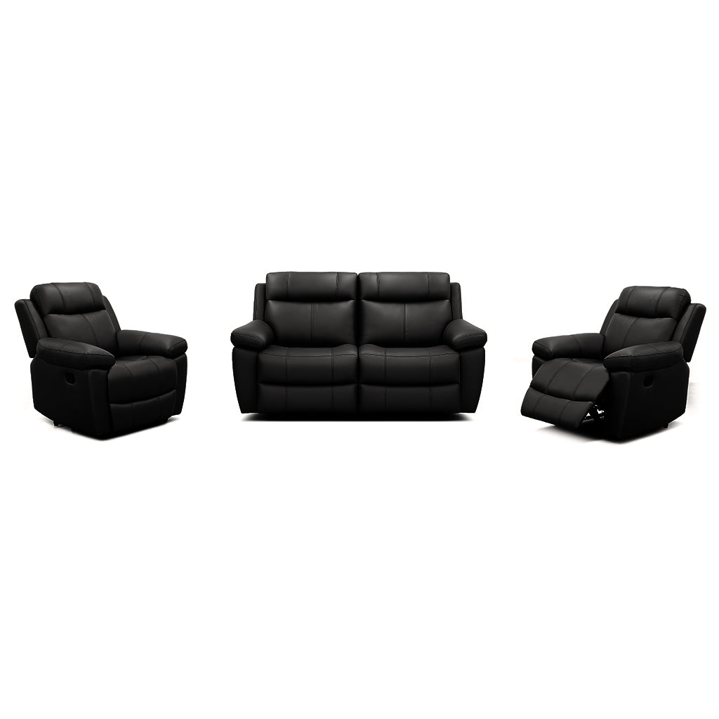 Seattle 3 Piece Leather Power Recliner Suite-2 Seater Recliner Sofa + 2 Recliners-Black