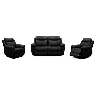 Seattle 3 Piece Leather Power Recliner Suite-2 Seater Recliner Sofa + 2 Recliners-Black