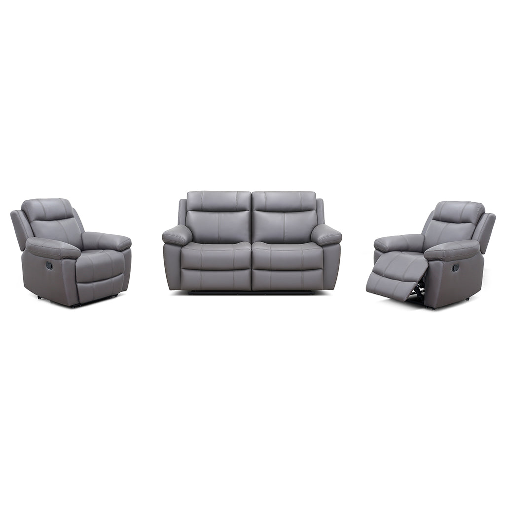 Seattle 3 Piece Leather Power Recliner Suite-2 Seater Recliner Sofa + 2 Recliners-Grey