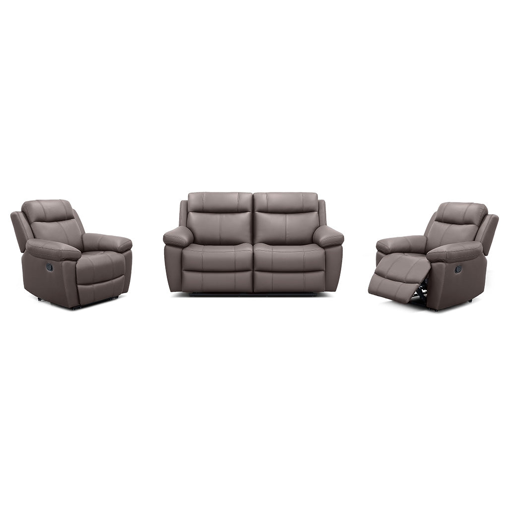Seattle 3 Piece Leather Power Recliner Suite-2 Seater Recliner Sofa + 2 Recliners-Dark Brown