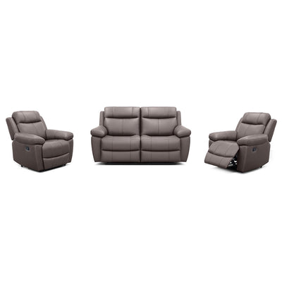 Seattle 3 Piece Leather Power Recliner Suite-2 Seater Recliner Sofa + 2 Recliners-Dark Brown