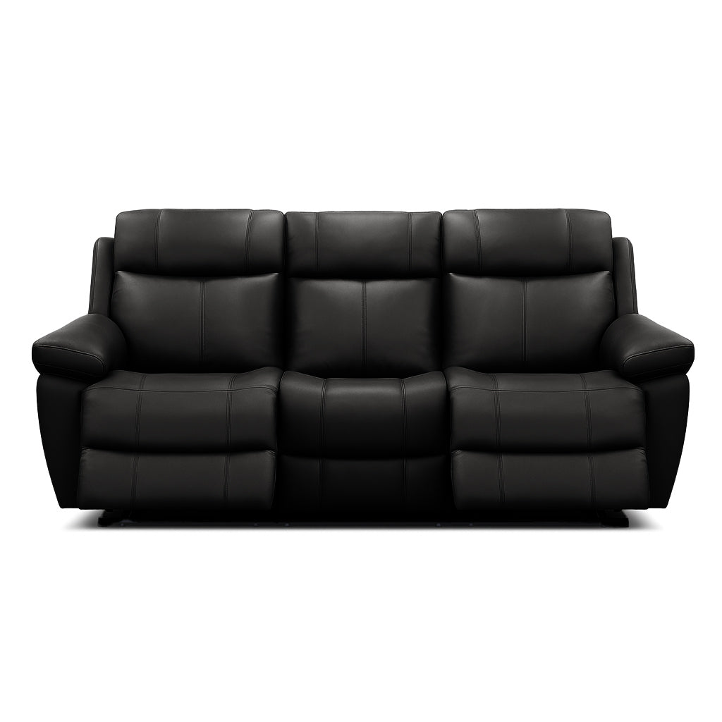 Seattle 3 Seater Leather Manual Recliner-Black