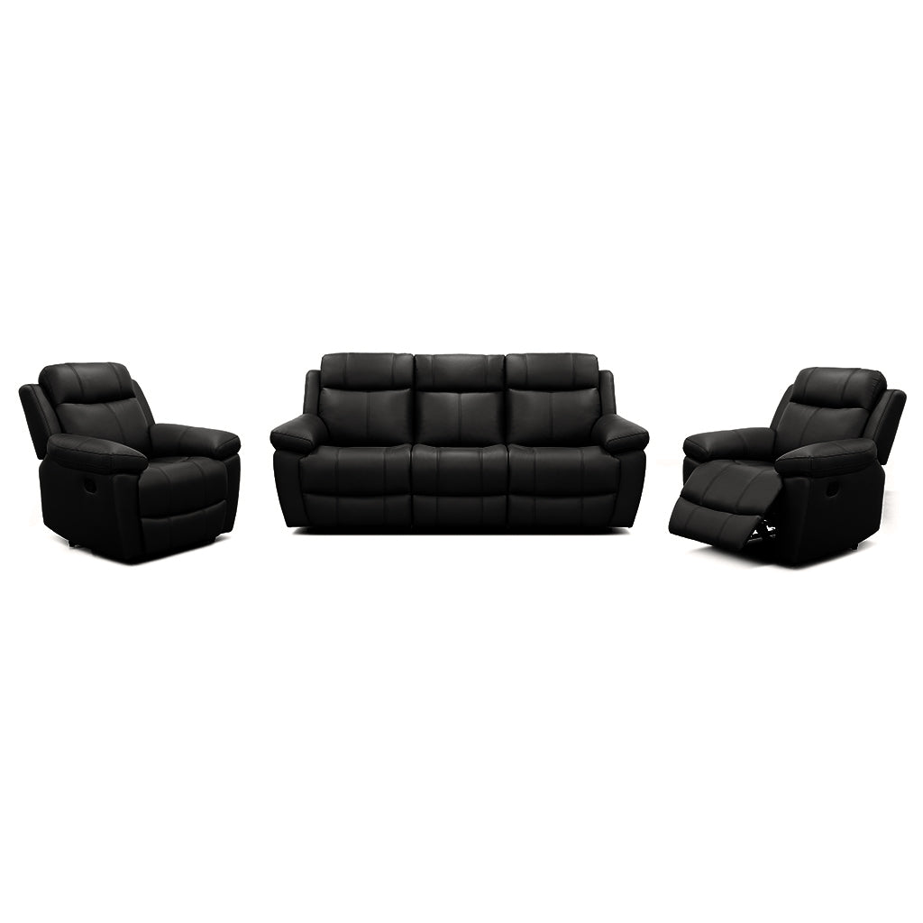 Seattle 3 Piece Leather Power Recliner Suite-3 Seater Recliner Sofa + 2 Recliners -Black