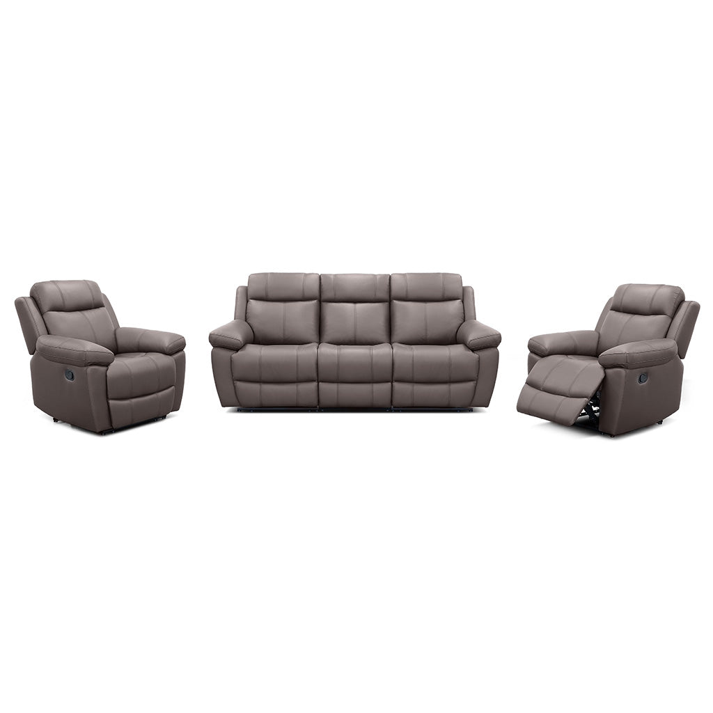 Seattle 3 Piece Leather Power Recliner Suite-3 Seater Recliner Sofa + 2 Recliners -Dark Brown
